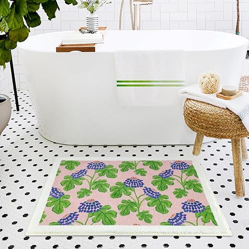 Miniatura 4 de SHIYUE Bonita alfombra de baño con diseño de flores para alfombras de baño, microfibra ultra suave y esponjosa, absorción de agua, tapete