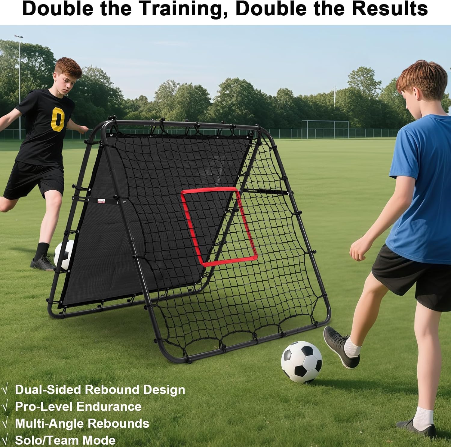 Adjustable Soccer Rebound Net | Double-Angle Soccer Trainer with Steel Frame | Portable Folding Rebounder for Passing & Shooting Practice | Outdoor Sports Equipment for Youth & Adult