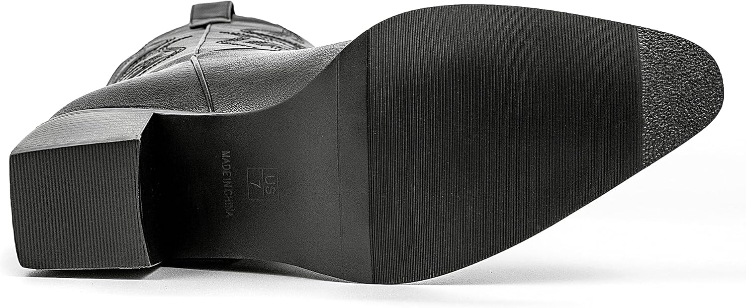 Pasuot Cowboy Boots for Women - Cowgirl Western Mid Calf Boots with Embroidery, Pointed Toe Retro Chunky Heel Slip On Fashion Classic Short Boots Pull On for Ladies Summer Fall - Image 5