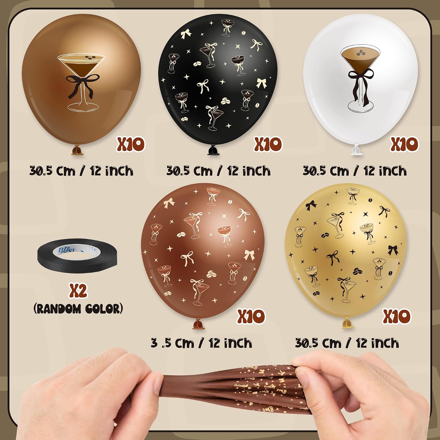 K1tpde Martini Bow Coquette Balloon - 50PCS Marti Bow - A Tini Bit Older Latex Balloon Set for Women, Martini Cocktail Coffee Birthday Picnic Party Decoration, Bridal Wedding Party Decor,Black & Brown