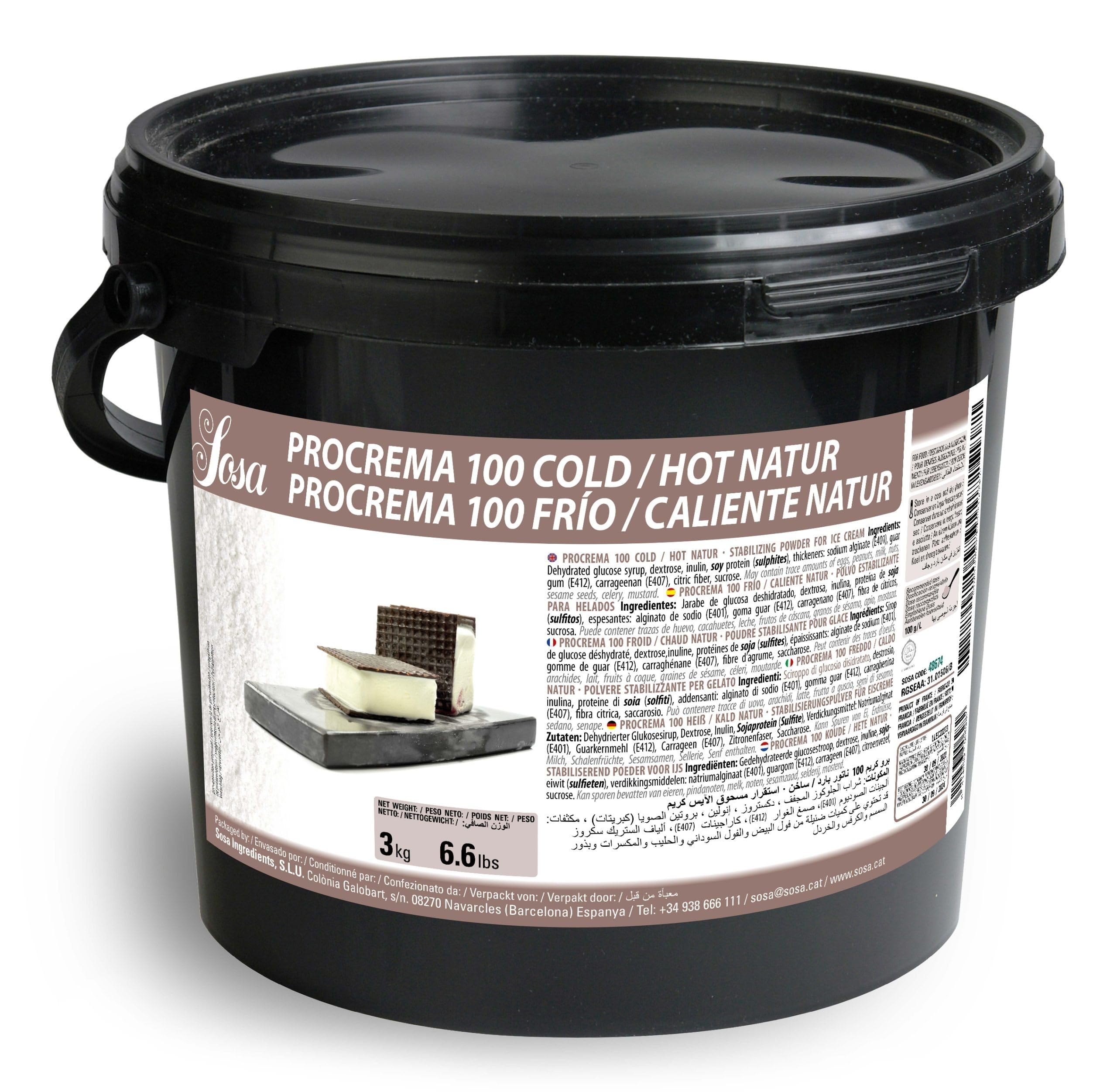 SOSA Procrema 100 frio/caliente natur - Estabilizante para helados de forma natural en frío o en caliente - Cubo 3kgs - Uso professional
