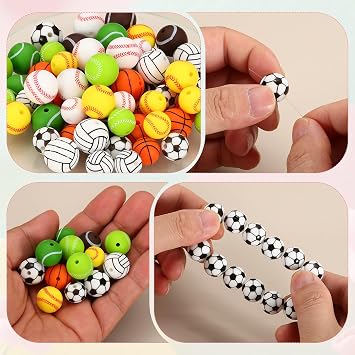 uxcell シリコンスポーツビーズ、12mm野球スペーサールーズビーズ、ボール型ビーズビーズアクセサリーDIYブレスレットネックレスペンダント友情工芸品用15個イエロー