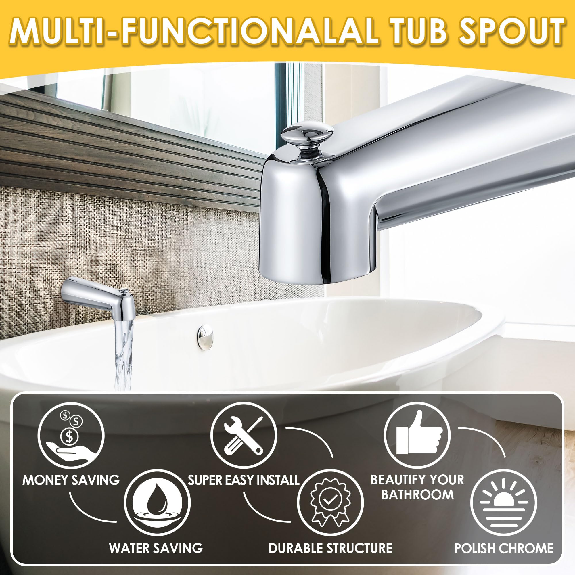 Enhon 7" Slip-On Tub Spout With Diverter - Brushed Nickel Compatible With Moen 3839/3853 For 1/2" Copper Pipe