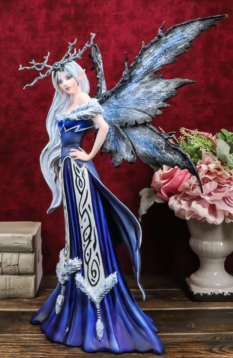 Ebros Amy Brown Large Winter Frost Fairy Queen with Crown of Branches Statue Collector Faerie FAE Magic Figurine 18" H Fantasy Art of Fairies Pixies Nymphs Gaia Earth Elemental FAE Magic Decor Statue