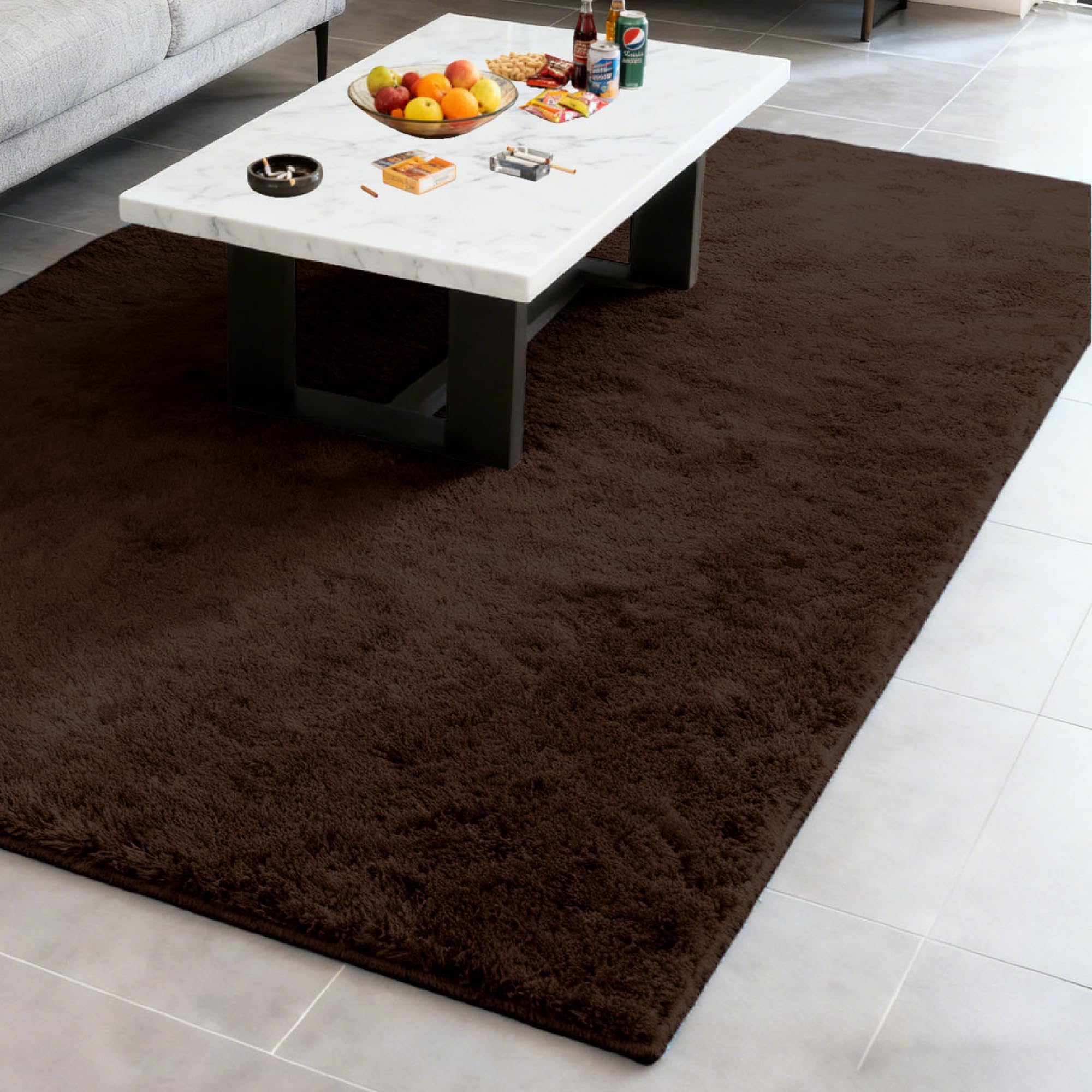 Moderner Hochflor 380 x 580 cm Flauschiger Hochflor Faux Lammfell Schaffell Teppich Waschbar Flauschig Weich Einfarbig Felloptik für Kinderzimmer Teenager Schlafsaal, braun