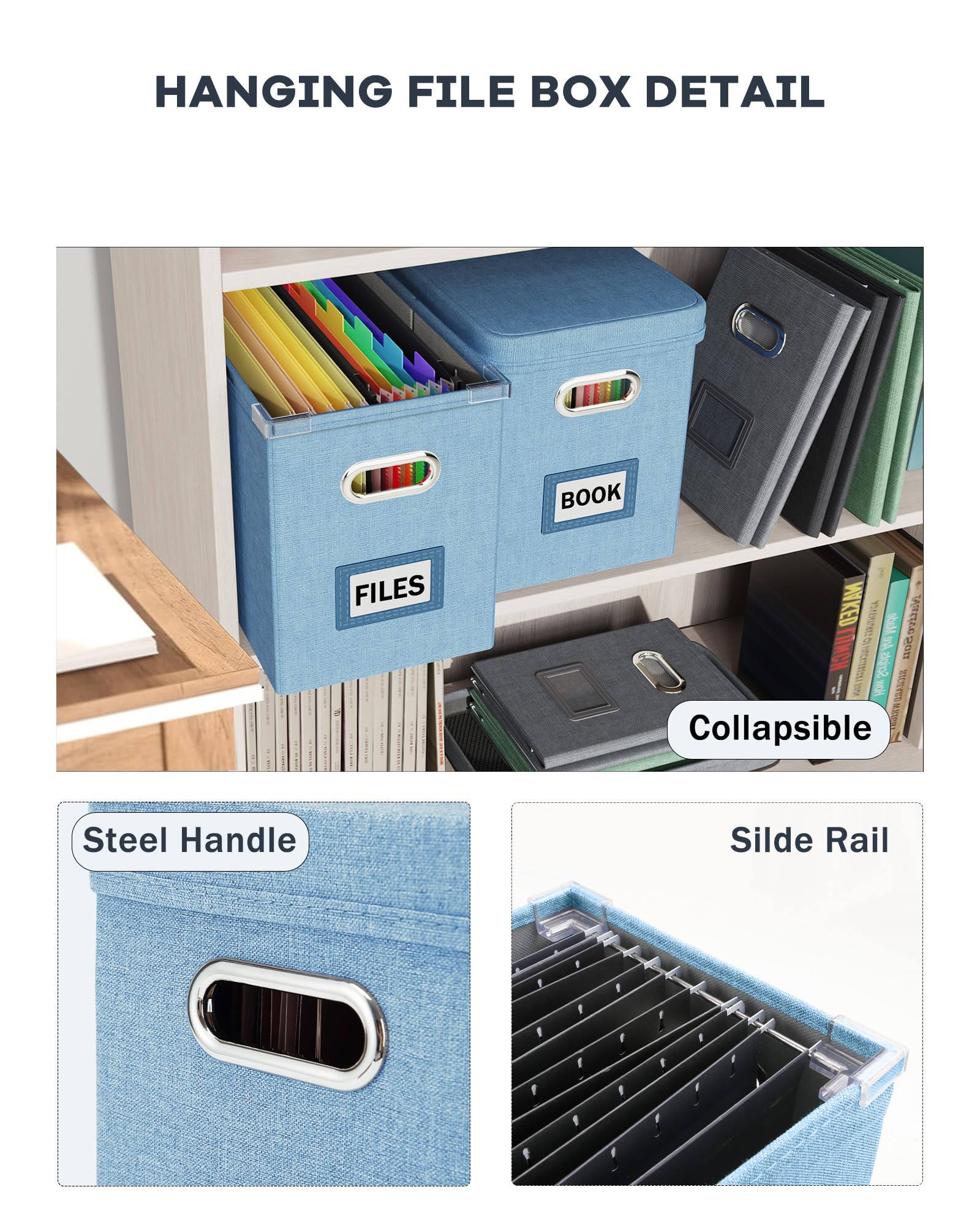 Oterri Scatola organizer per documenti con coperchio, da appendere, con tasca in rete, organizer per documenti per lettere, scatola portatile con guida scorrevole liscia, per ufficio e casa (1 pezzo,