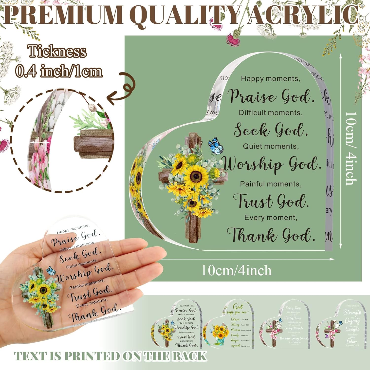 Pinkunn 4 Pcs Acrylic Christian Religious Gift for Women Inspirational Gift with Bible Verse Prayer Scripture Church for Friends Mom Birthday Gifts Keepsake Paperweight(Heart)