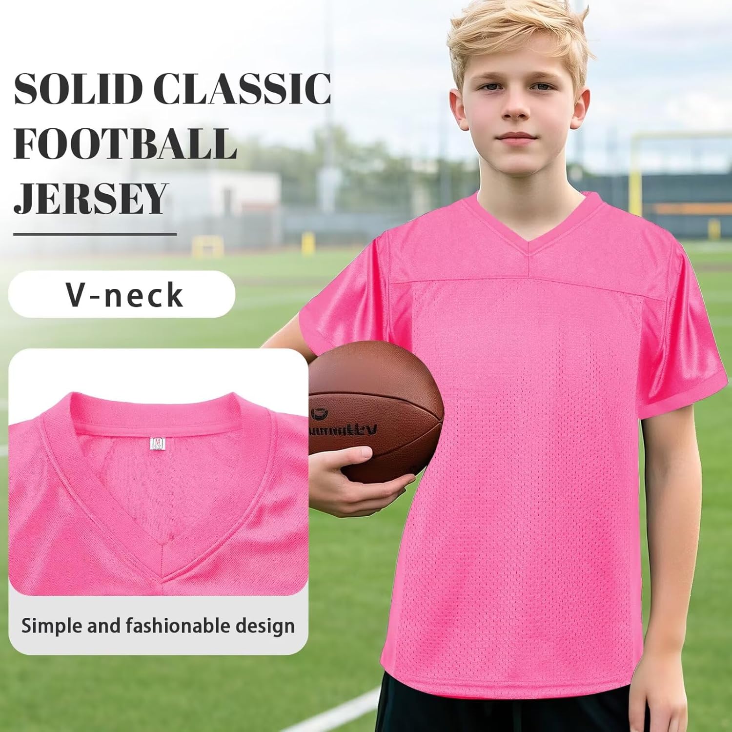 Youth Blank Football Jersey,Kid's Mesh Plain Football Shirt 90s Hip Hop Retro Dry-Fit Soccer Sports Tee for Party - Image 3