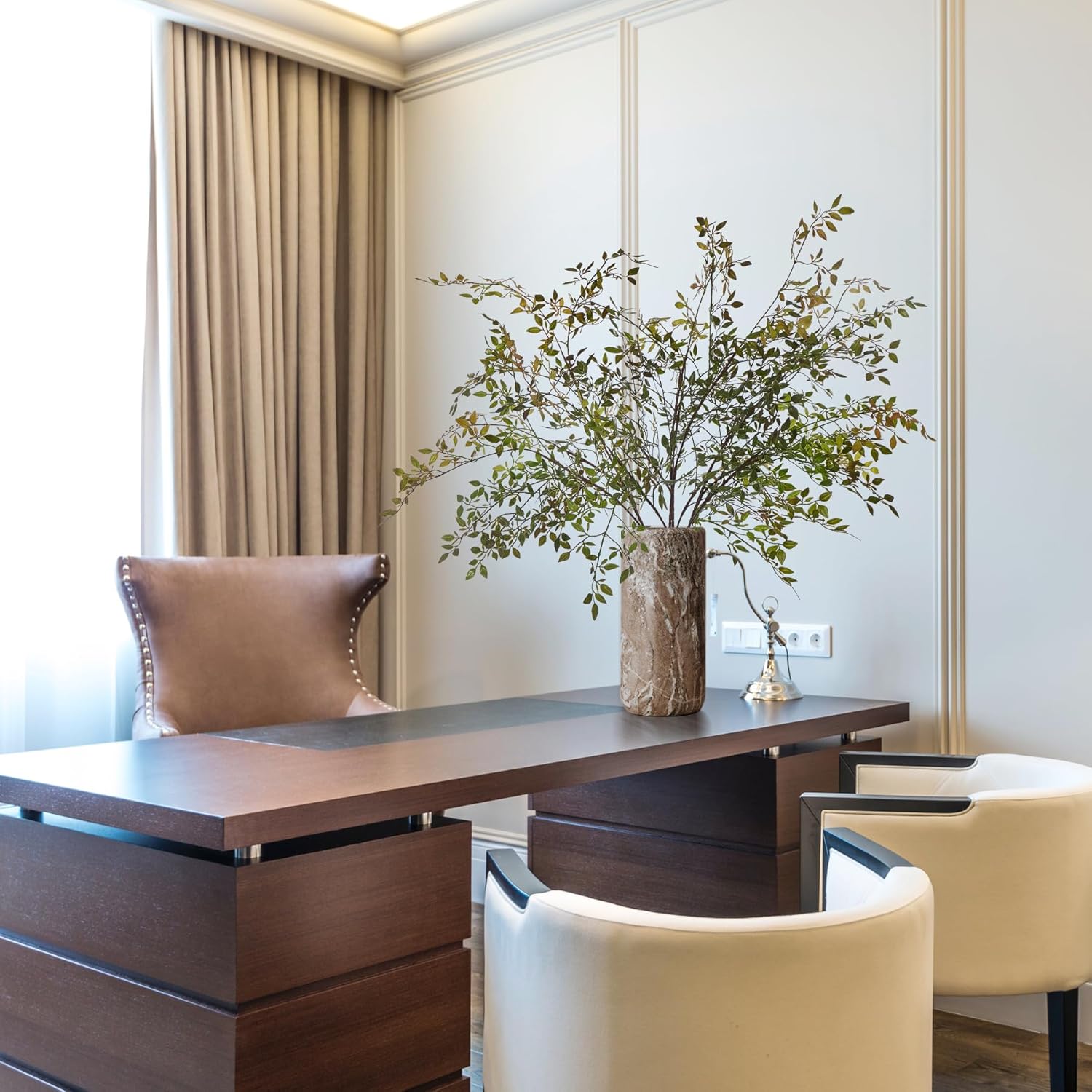 Fake Plants Eucalyptus Stems,Plastics Ficus Stems for Vase Artificial Plants,Greenery Stems for Vase Faux Plants Indoor,43.3" Faux Greenery Indoor Vase Fillers for Home Decor(4pcs Orange)