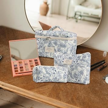 Photect Kosmetiktaschen-Set, 3 Stück – Aus Kordsamt Mit Blumenmotiv, Für Reise & Alltag