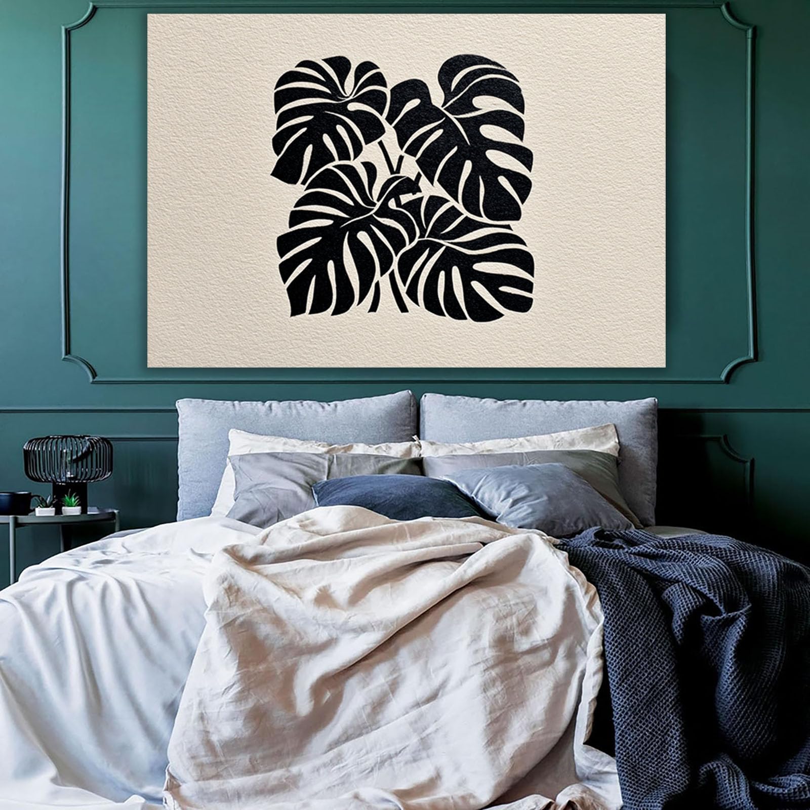 ZAMAEIU Nowoczesna zielona roślina plakat sylwetki żółwia do sypialni, biura, korytarza, wejścia (czarny)-30 x 50 cm w ramce