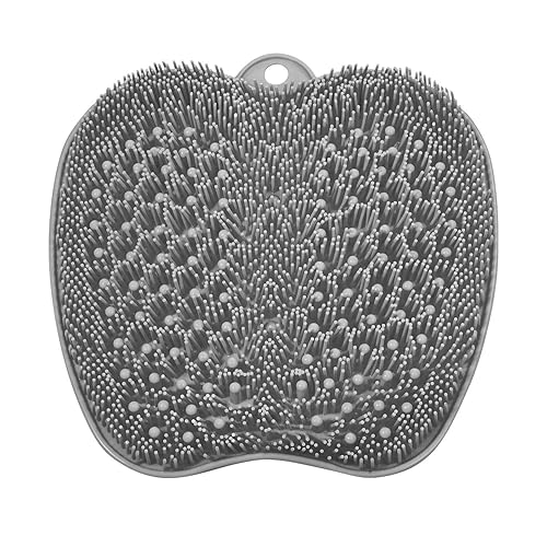 BESKAR XL Large Foot Scrubber Mat for Use in Shower - Shower Foot Cleaner to Eliminate Calluses Dead Skin, Foot Massager Mat for Men & Women to Soothe Achy Feet, Non Slip Suction Cups - Gray