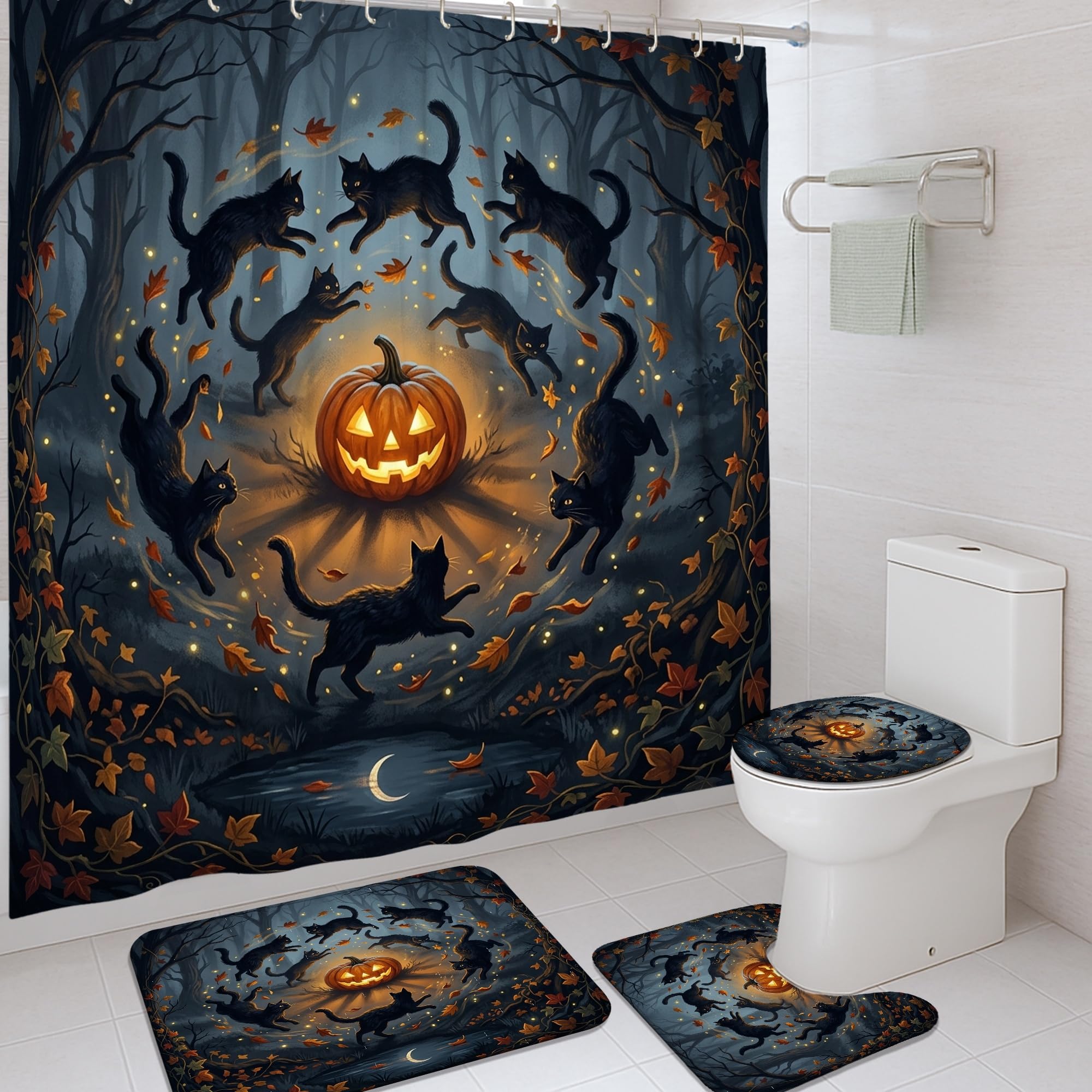 Rideau de douche de qualité supérieure motif citrouilles Halloween en polyester