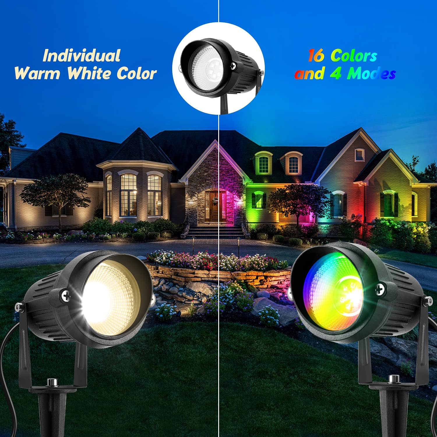 Junview Christmas Decorative RGB 12W Landscape Lights with Remote Control - Waterproof for Yard, Garden Path (4Pack)