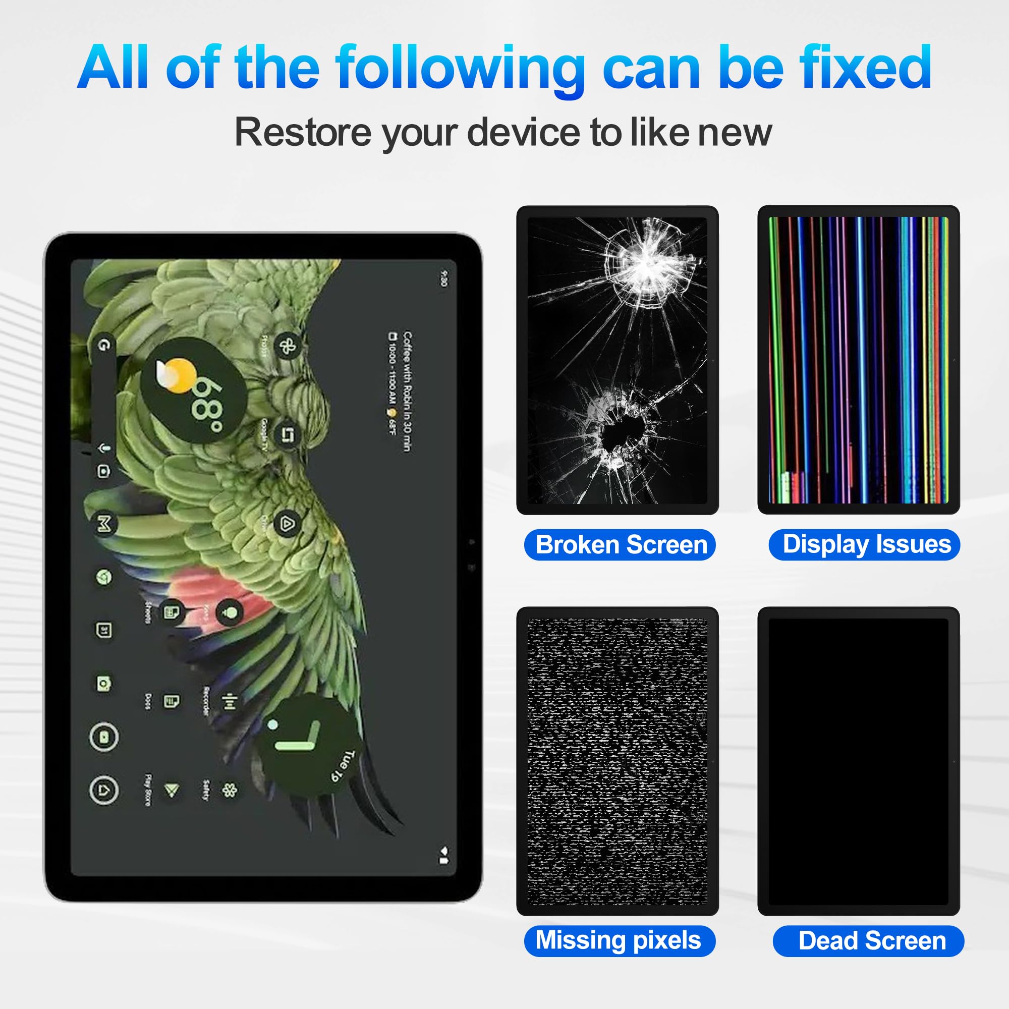Display LCD compatibile con Google Pixel Tablet 11 inch 2023 LCD Display Touchscreen Digitizer montaggio con kit di strumenti di riparazione, nero