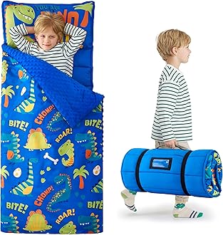 Toddler Sleeping Bag for Kids 55''x30'' Nap Mat with Removable Pillow and Minky Blanket for Toddler Ages 3-7 Roll Up Soft Kids Sleeping Bag for Boys Girls Kindergarten Daycare Sleepover