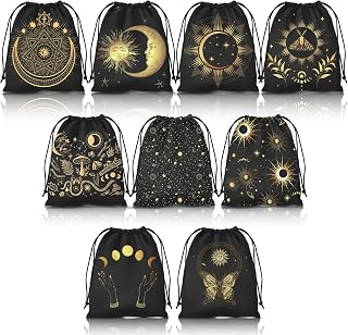 9 Pcs Tarot Card Velvet Storage Bag Black Glod Jewelry PouchTarot Card Dice Storage Bag Drawstring Tarot Bag Tarot Card Holder Bag Jewelry Pouch for Tarot Enthusiasts Hand Gift Bags