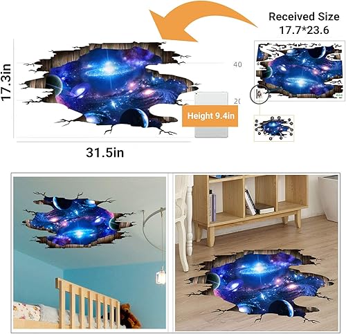 Miniatura 5 de MINIDUO 3D Universo azul galaxia decoración de pared para el hogar, espacio exterior extraíble, planeta galaxia, arte murales de pared, calcomanías