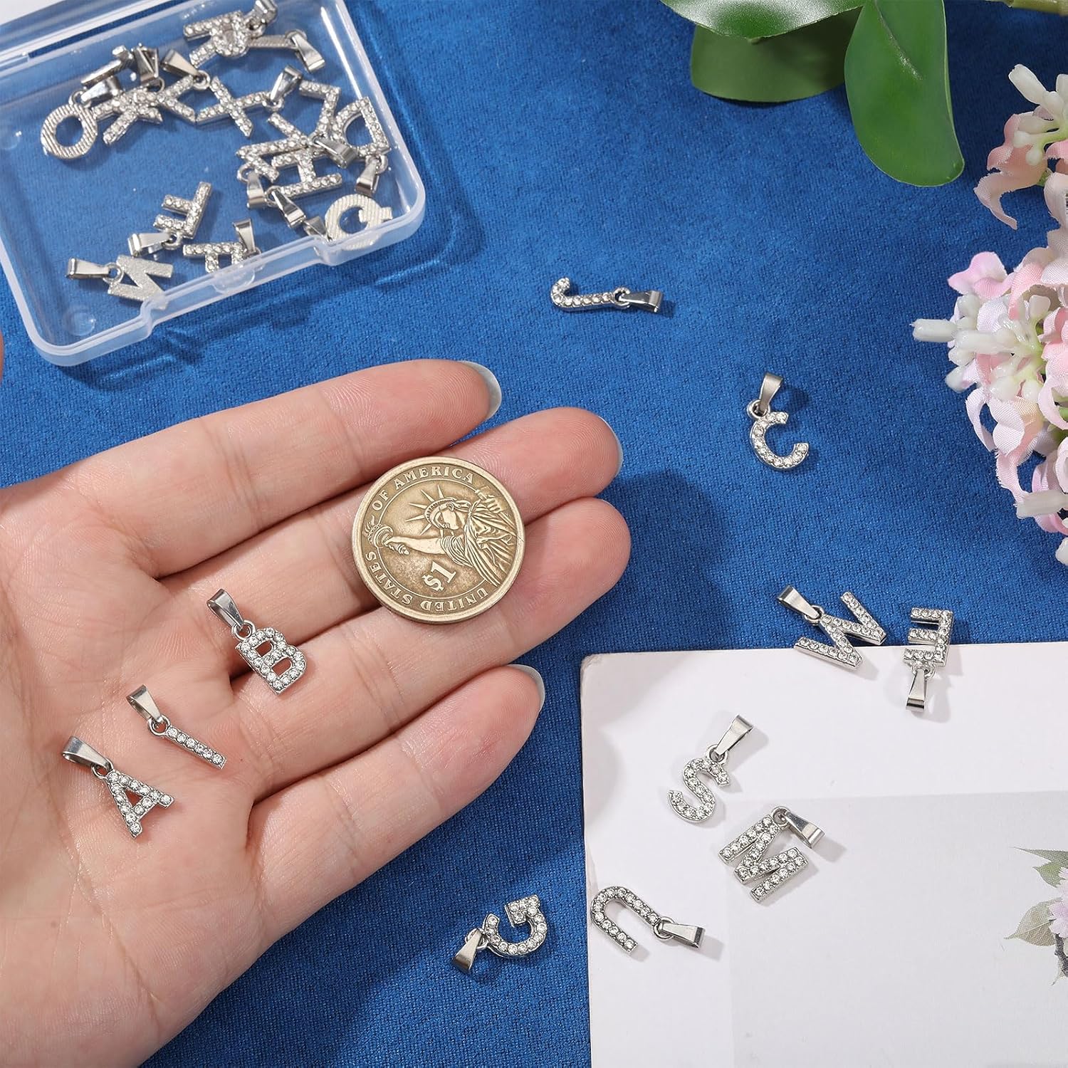 Alphabet Charms Rhinestone Alphabet Pendants Alloy Letter Clip On Charms with Lobster Clasps for Necklace Bracelet Earring Jewelry Making - Image 3