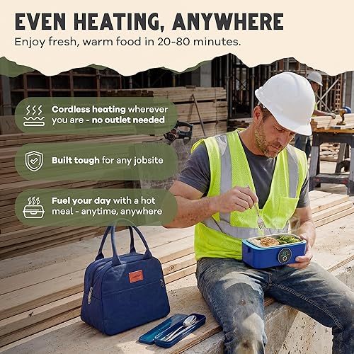 Miniatura 2 de Lonchera portátil con calefacción, 33.8 onzas, inalámbrica, eléctrica, calentada, con calefacción programada, calentador de alimentos portátil y