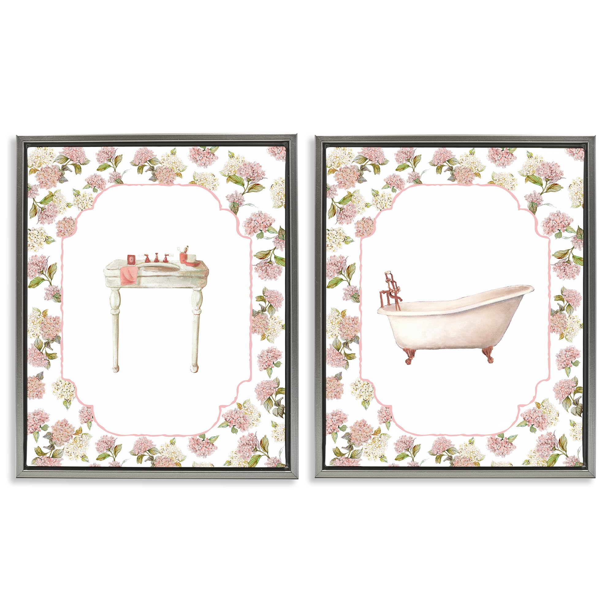 Stupell Industries Luster Gray (Matte) 'Elegant Hydrangeas Bathroom', 2Pc Floating Frame Art Set 2, Gray, 25 X 31 Inches, Easy To Hang And Sturdy, Made In Usa, By Carol Robinson