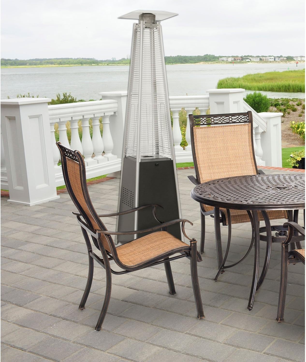 review Hanover HAN101BLK 7 ft Modern Steel Pyramid Propane Patio Heater, 7', Black