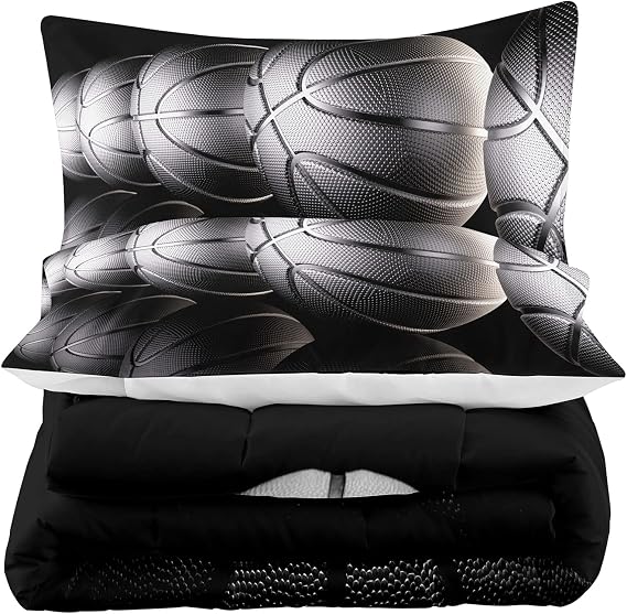 Tailor Shop Twin Size Basketball Comforter Set for Boys Kids Teens Ultra Soft Microfiber Sports Theme Black and Gray Basketball Bedding Sets with 1 Comforter and 1 Pillowcase......