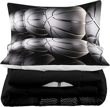 Tailor Shop Twin Size Basketball Comforter Set for Boys Kids Teens Ultra Soft Microfiber Sports Theme Black and Gray Basketball Bedding Sets with 1 Comforter and 1 Pillowcase......