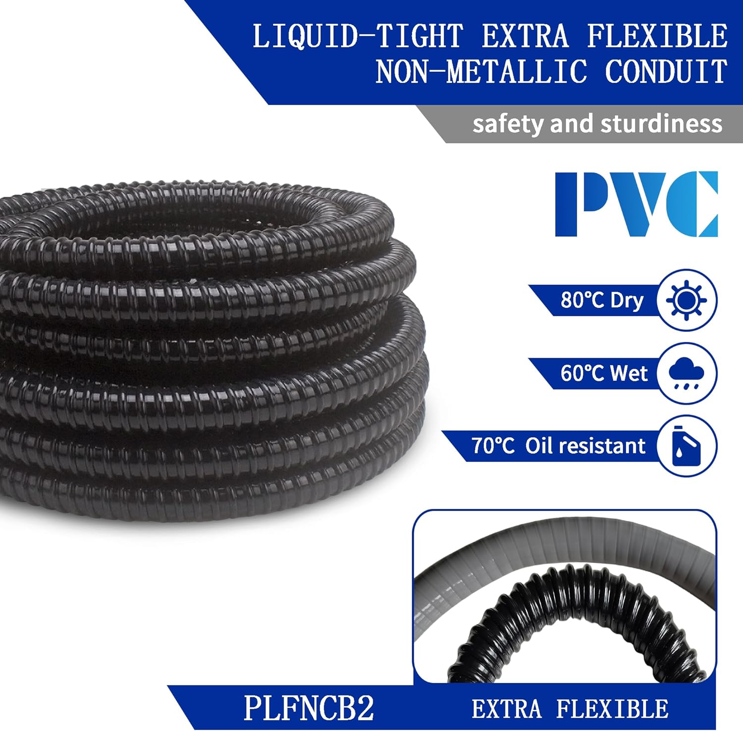 (1/2" Dia * 25 Feet) Yariwiz Black Special Extra Flexible Electrical Conduit Liquid Tight PVC Conduit Kit with 3 PCS Coupling, 3 PCS Elbow and 7 PCS Strap, Sealtight Seal Flex Liquidtight Wire