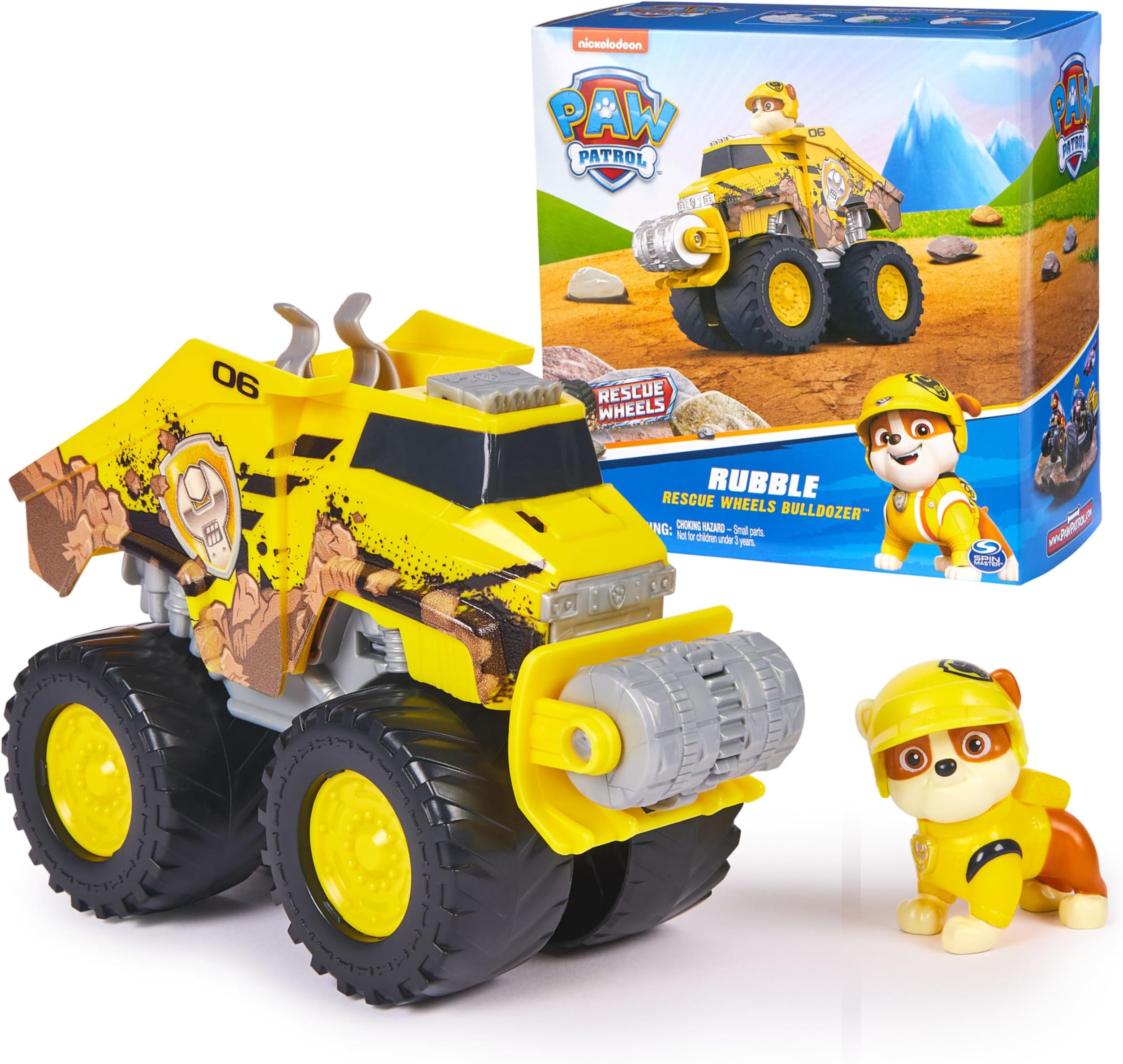 Rescue Wheels Rubble’s Bulldozer, Toy Truck with Vehicle Transformation and Collectible Action Figure, Kids Toys for Boys & Girls Ages 3+