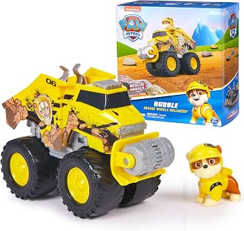 Paw Patrol Rescue Wheels Rubbles Bulldozer, Toy Truck with Vehicle Transformation and Collectible Action Figure, Kids Toys for Boys & Girls Ages 3+