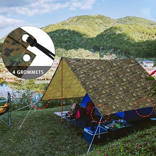 Vista 16 de LOOGU Poncho de lluvia de camuflaje con capucha, impermeable, ligero, impermeable, equipo de lluvia, hombres y mujeres, al aire libre, camping