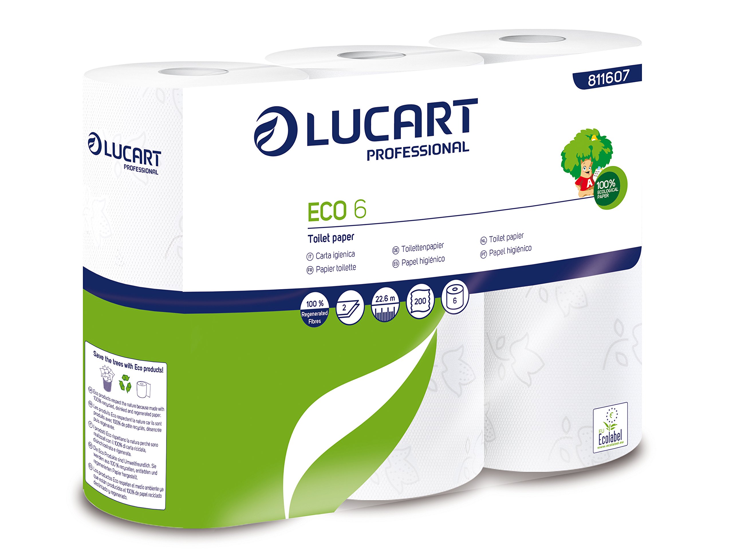 Lucart Professional 811607 Eco Rouleaux de papier toilette, Blanc (Pack de 96)