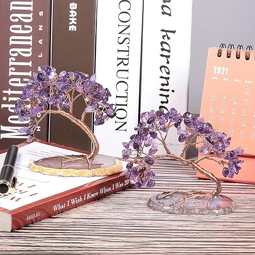 Miniatura 2 de rockcloud Árbol de dinero de cristal hecho a mano de 3 a 4 pulgadas con base de ágata rodada, piedras rodadas Feng Shui, bonsái, decoración de