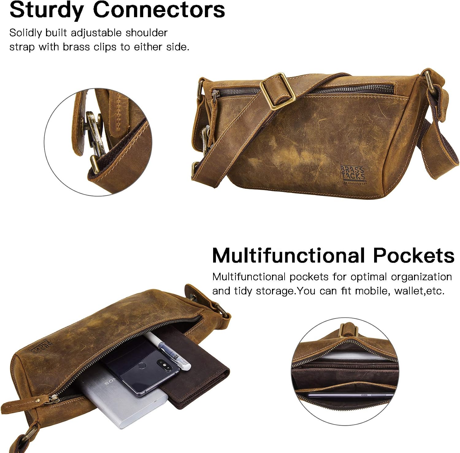 Fanny Pack Waist Bag Genuine Leather Tavel Pouch with Card Slots Water Resistant Waist Bag(Brown)