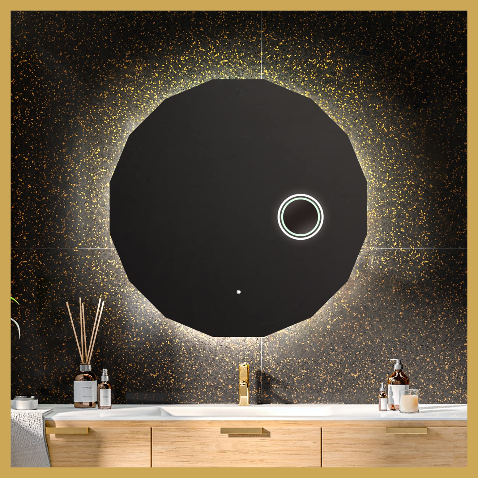 Artforma 650 mm Modern Bathroom Mirror with LED light and Additional Features - Selection of Switches/Demister Heat Pad/Bluetooth Speaker - Wall Mounted Illuminated Mirror - L112