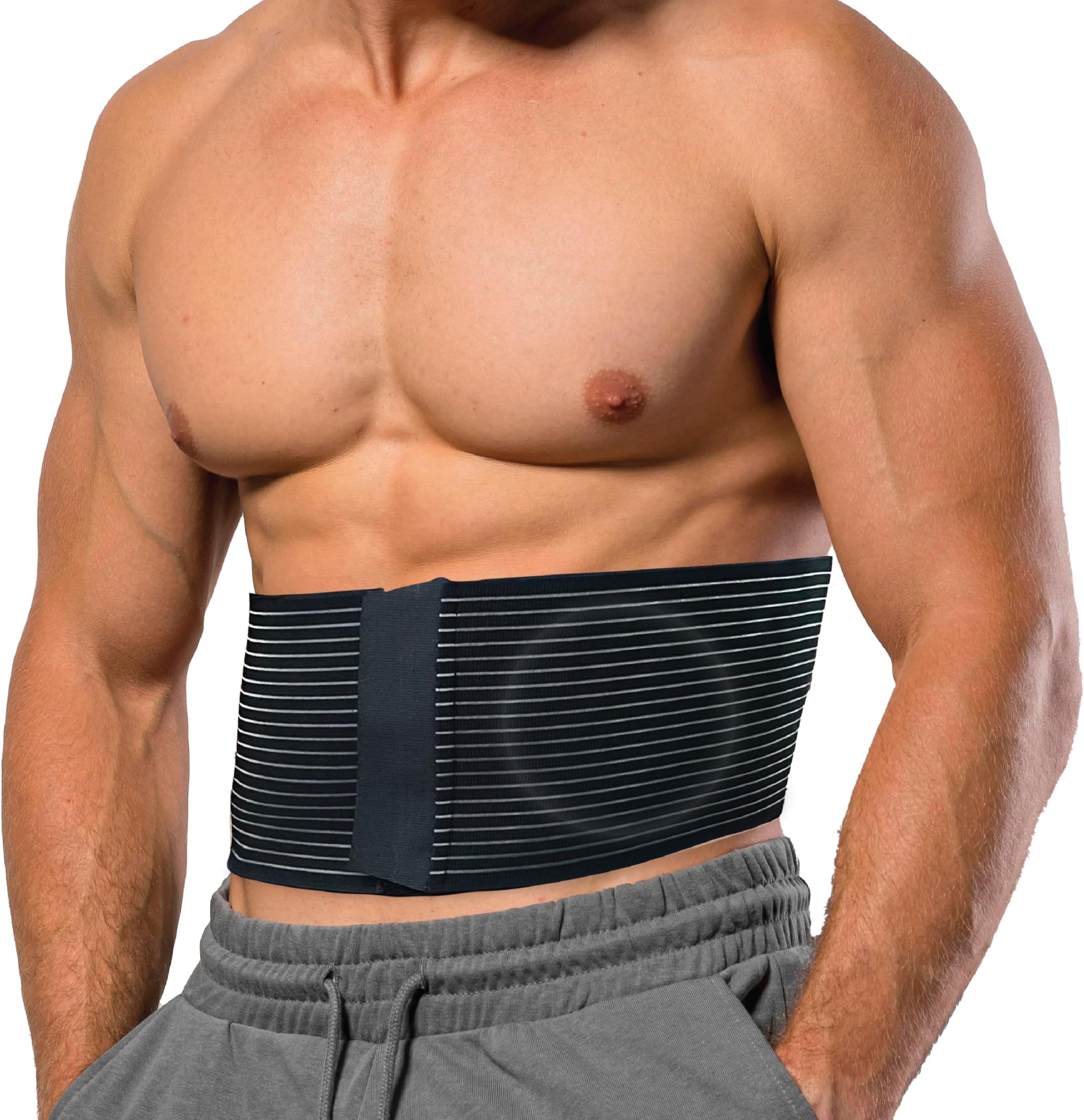 Umbilical Hernia Belt for Men and Women - Abdominal Support Binder with Compression Pad - Belly Button Hernia Navel Ventral Epigastric Incisional and Surgery Prevention Aid (Black, L/XL/XXL (40"-54"))