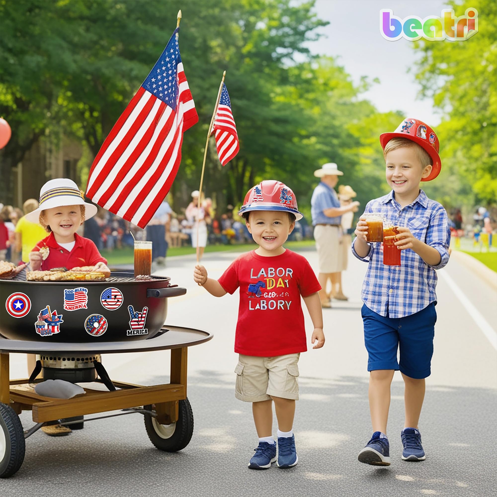 BEATRI Adesivo 4 luglio USA 50 pezzi adesivi patriottici americani in vinile impermeabile per bottiglie d'acqua decalcomanie per laptop adesivi decorazione laptop, skateboard