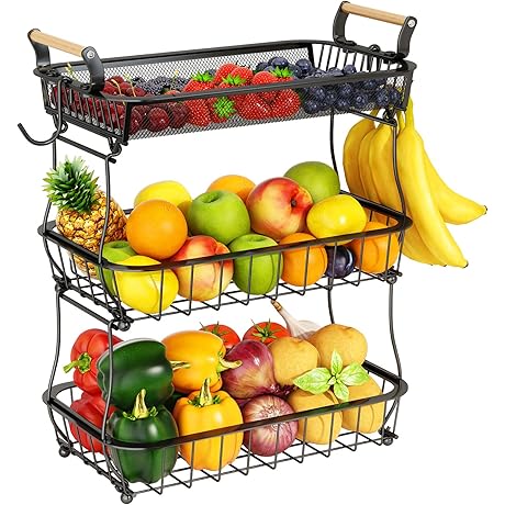 3 Tier Fruit Basket for Kitchen Counter-Black