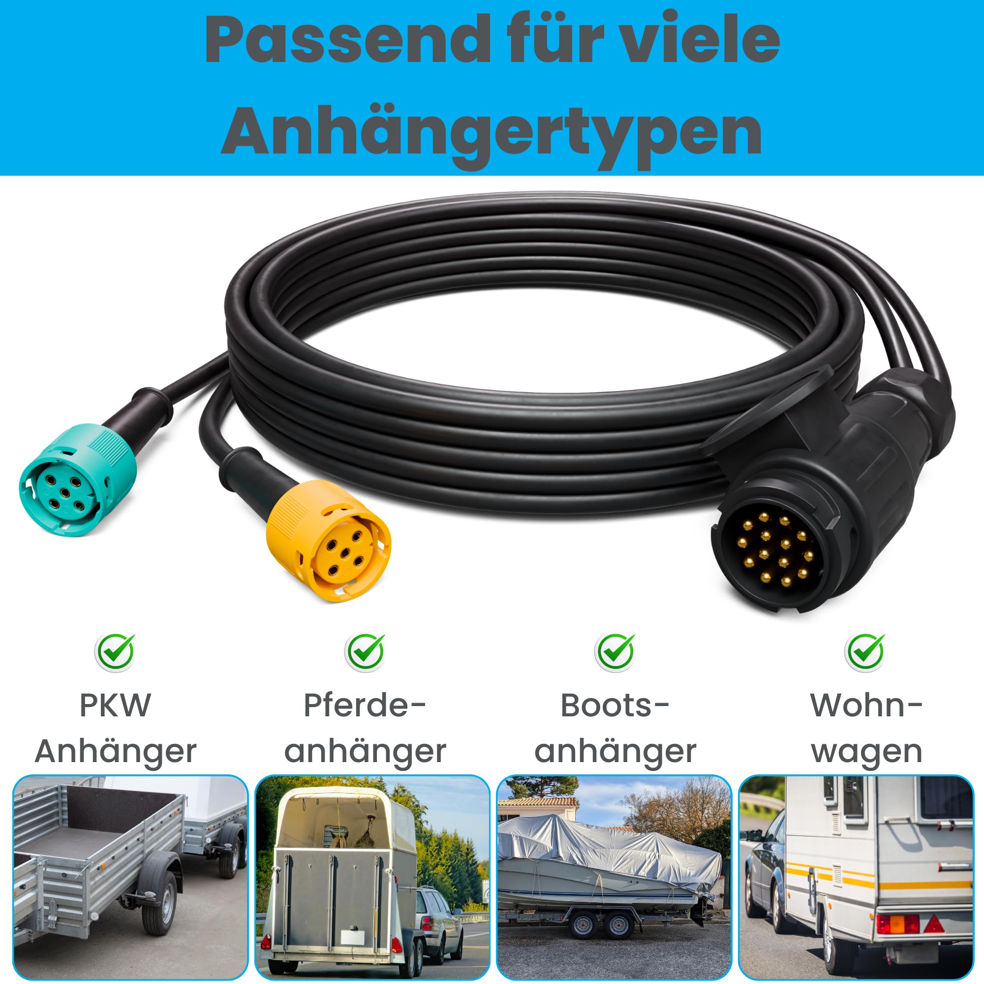 AUTOLIGHT 24 Kabelsatz für Anhänger 5 Meter 13-polig Anhängerbeleuchtung Rücklichter Kabelbaum mit Bajonettverbinder
