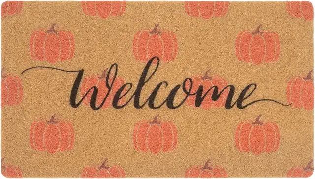 Pumpkin Doormat 30x17 Coir Welcome Mat with Anti-Slip Backing