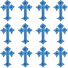 Morcheiong 12Pcs Cross Patches Iron On Cross Embroidered Applique Patch DIY Decor Patches for Clothes Jeans Hat BackpackBlue