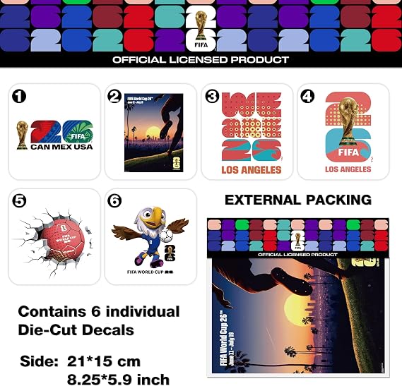 FIFA World Cup 26TM Car Stickers, Official Licensed Product, New York New Jersey Theme, Mascot and Trophy Design (Host City, Los Angeles)