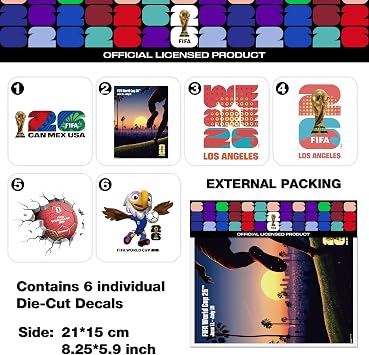 FIFA World Cup 26TM Car Stickers, Official Licensed Product, New York New Jersey Theme, Mascot and Trophy Design (Host City, Los Angeles)