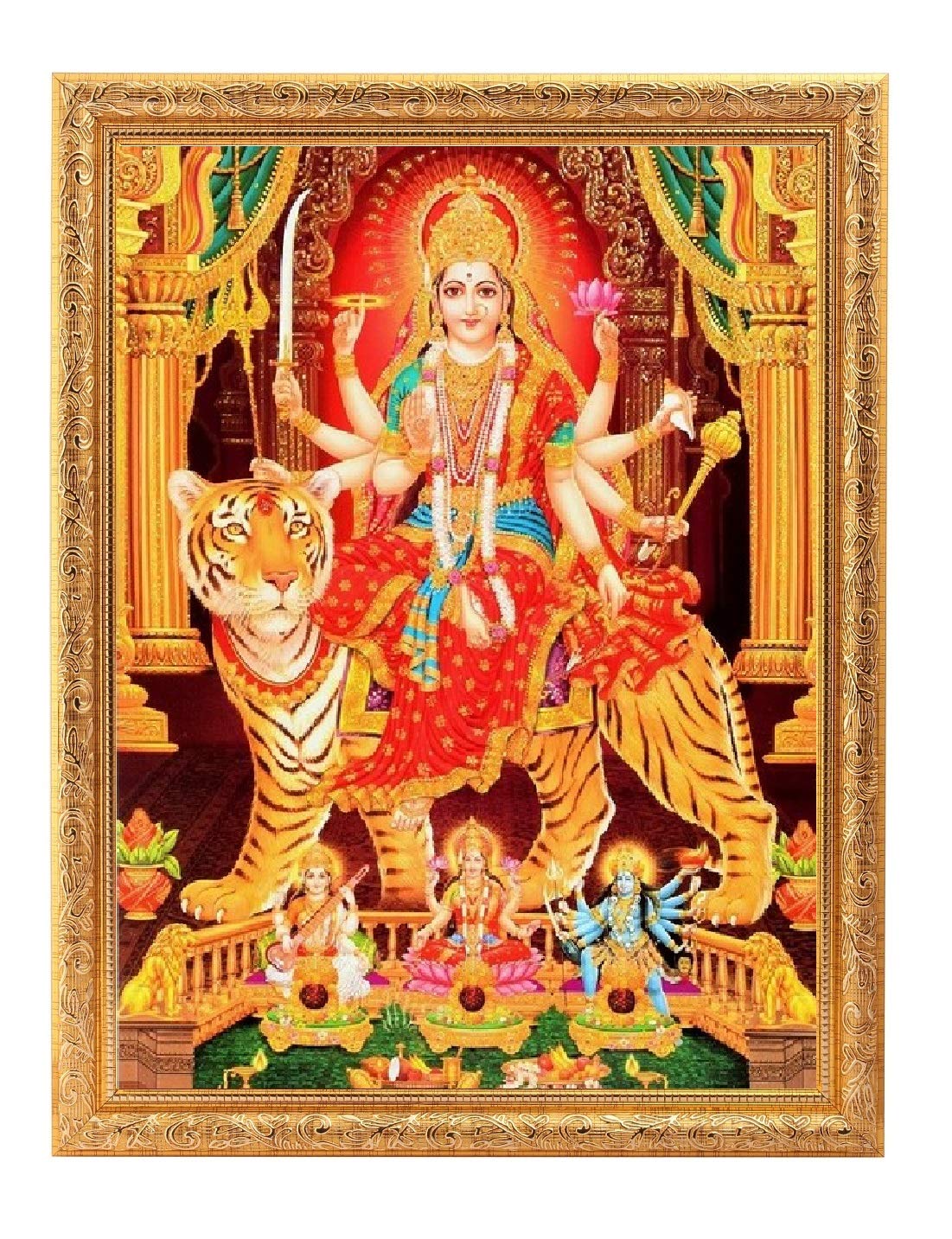 Poster Maa Durga Saraswati Kali Lakshmi cadre dore pour cadeau spirituel