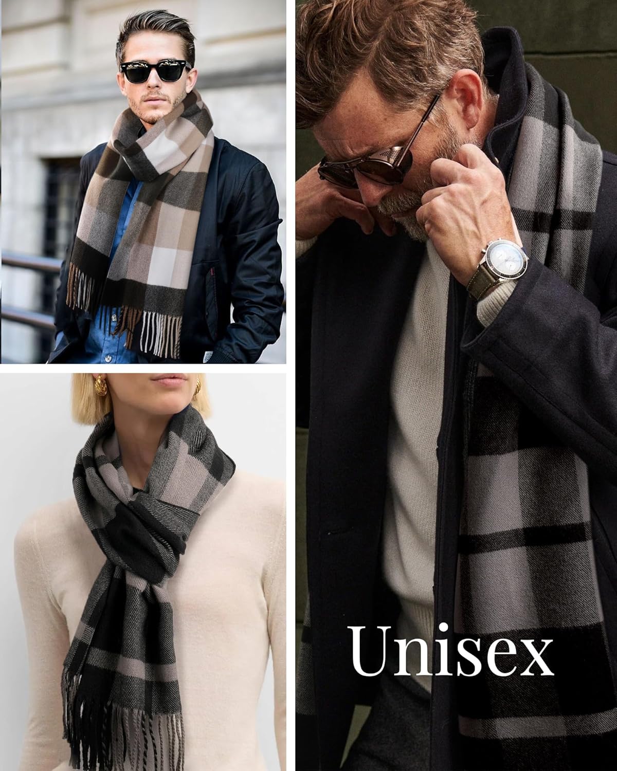 FURTALK Winter Scarf for Men Long Soft Warm Scarves Plaid Tassel Scarf for Men - Image 3