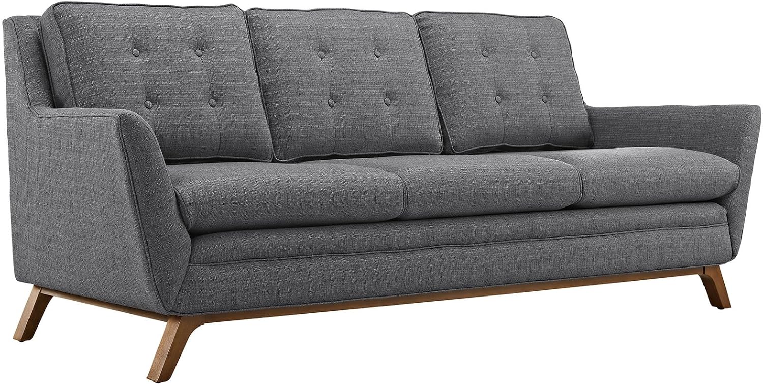 Modway Beguile Mid-Century Modern Sofa With Upholstered Fabric In Gray