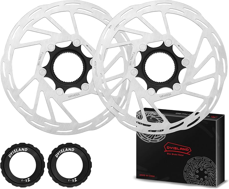 2 rotores de freno de disco de bloqueo central para bicicleta, 160 mm, 180 mm, MTB, rotores de frenos de bicicleta con 2 anillos de bloqueo de acero inoxidable para bicicleta eléctrica BMX MTB, bicicleta de montaña, bicicleta de carretera (160 mm)