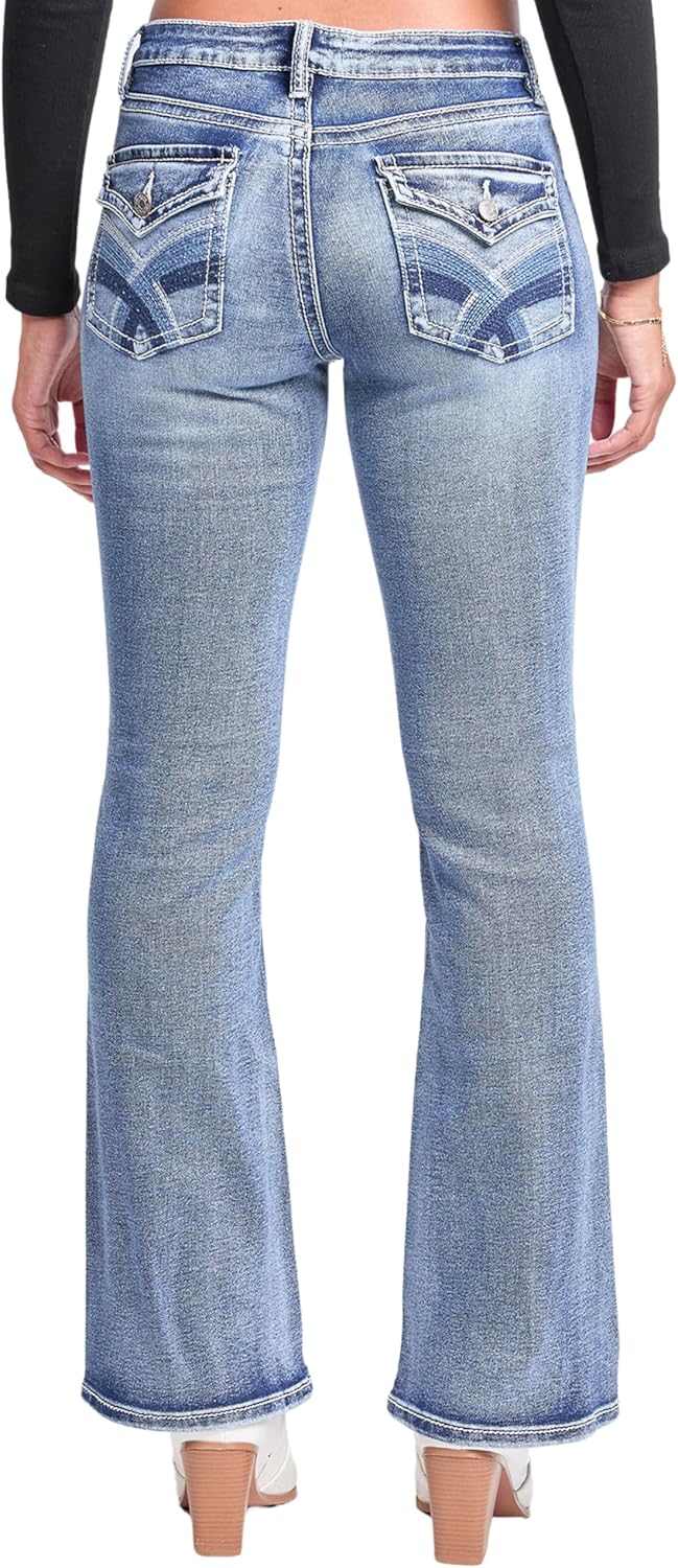YMI Womens YMI Jeans Women's Mid Rise Heavy Stitch Embroidered Bootcut Jeans - Image 3