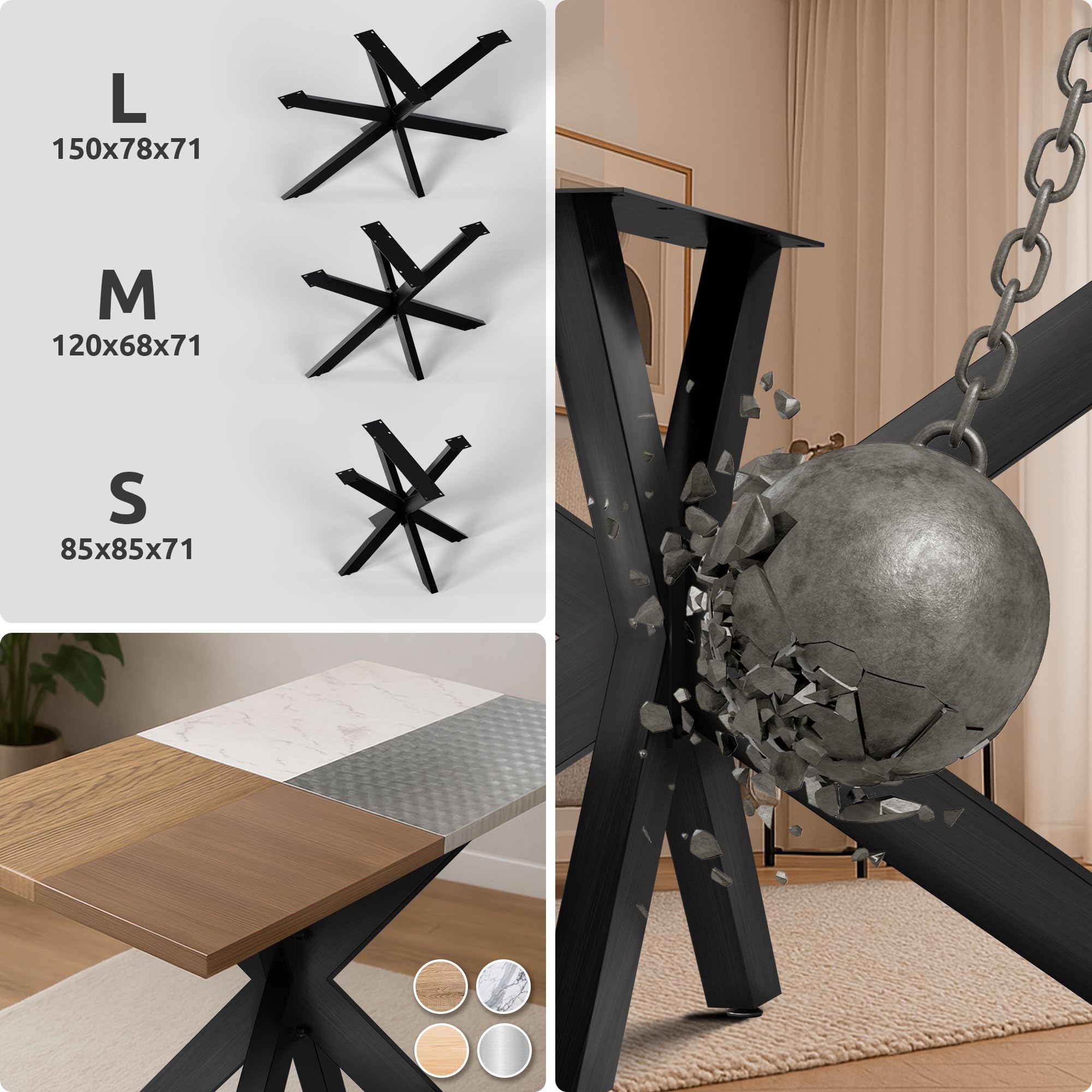 CLP Tischbeine Hardwick I Tischkufen für DIY-Tische mit Höhe 71 cm I Sternförmiges Tischgestell aus pulverbeschichtetem Stahl Farbe Industrial schwarz Größe 150x78x71 cm